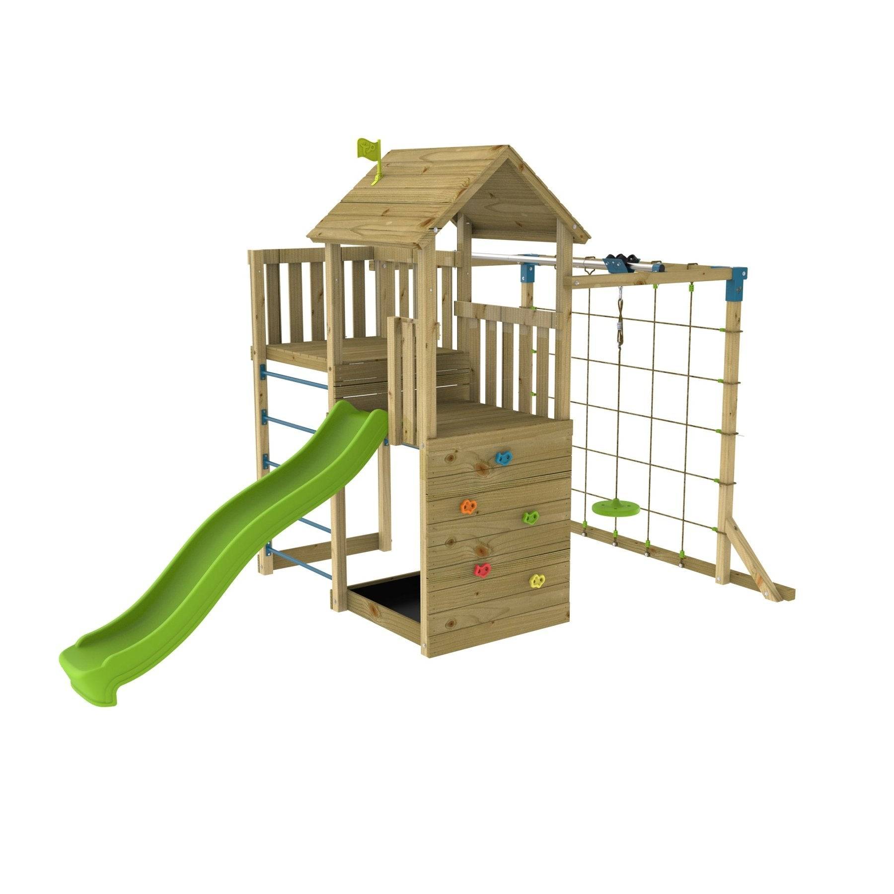 Tp Toys - AIre de jeux tyrolienne, mur d'escalade et toboggan - bois FSC® - SANTOLINE SKYWOOD - Image 2