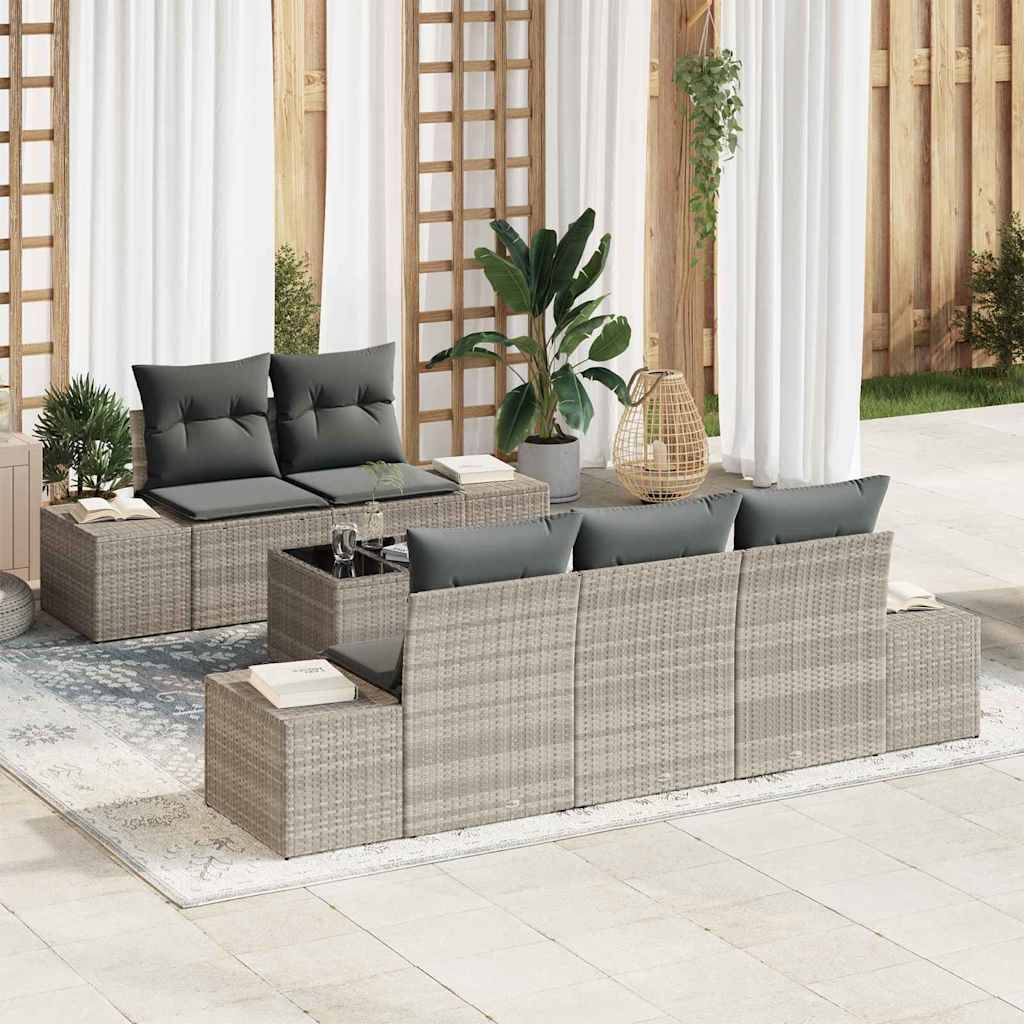 Salon de Jardin 6 Places Polyrotin Modulable avec Coffre de Rangement Imperméable Gris Clair – ComfortXL Outdoor Living - Image 1