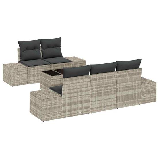 Salon de Jardin 6 Places Polyrotin Modulable avec Coffre de Rangement Imperméable Gris Clair – ComfortXL Outdoor Living - Image 2