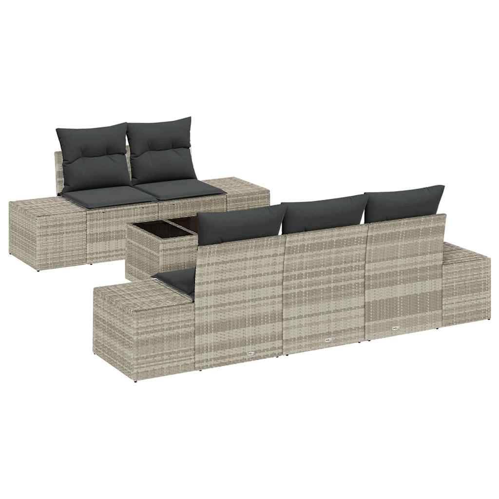Salon de Jardin 6 Places Polyrotin Modulable avec Coffre de Rangement Imperméable Gris Clair – ComfortXL Outdoor Living - Image 2