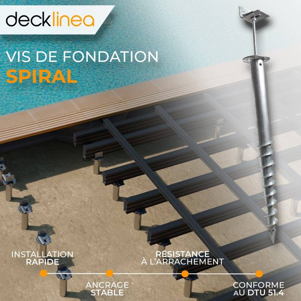 Decklinea - Vis de Fondation SPIRAL - Pour Terrasse Bois - Hauteur : 120cm - Equerre en L fournis - Fixation - Facile à Monter - Image 4