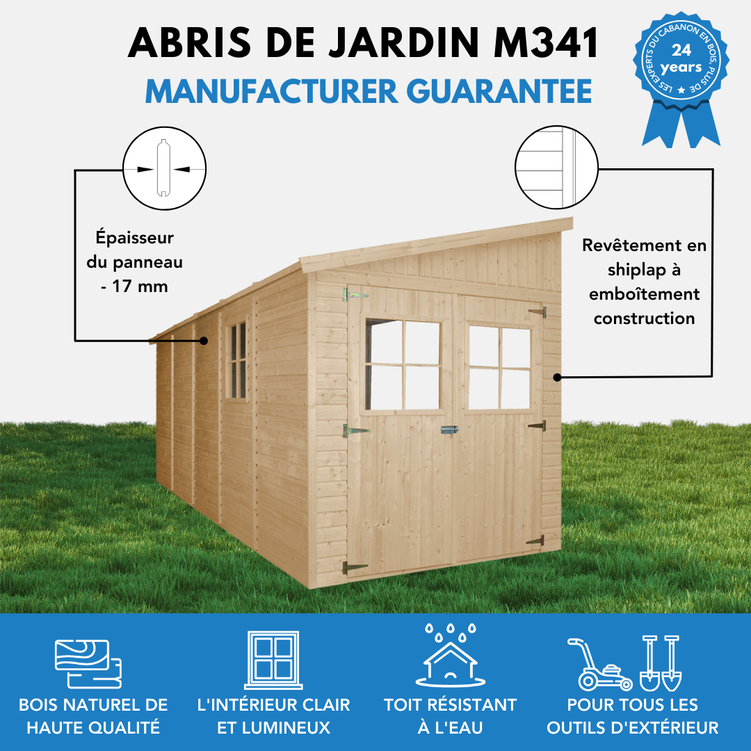 Timbela - Abri de Jardin en Bois Naturel H244x216x513 cm/10 m² sans paroi latérale - Stockage extérieur avec fenêtres - 17 mm d’épaisseur - Timbela M341 - Image 8