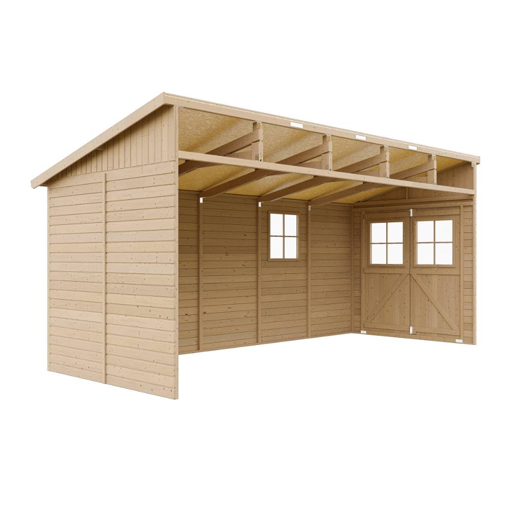Timbela - Abri de Jardin en Bois Naturel H244x216x513 cm/10 m² sans paroi latérale - Stockage extérieur avec fenêtres - 17 mm d’épaisseur - Timbela M341 - Image 4