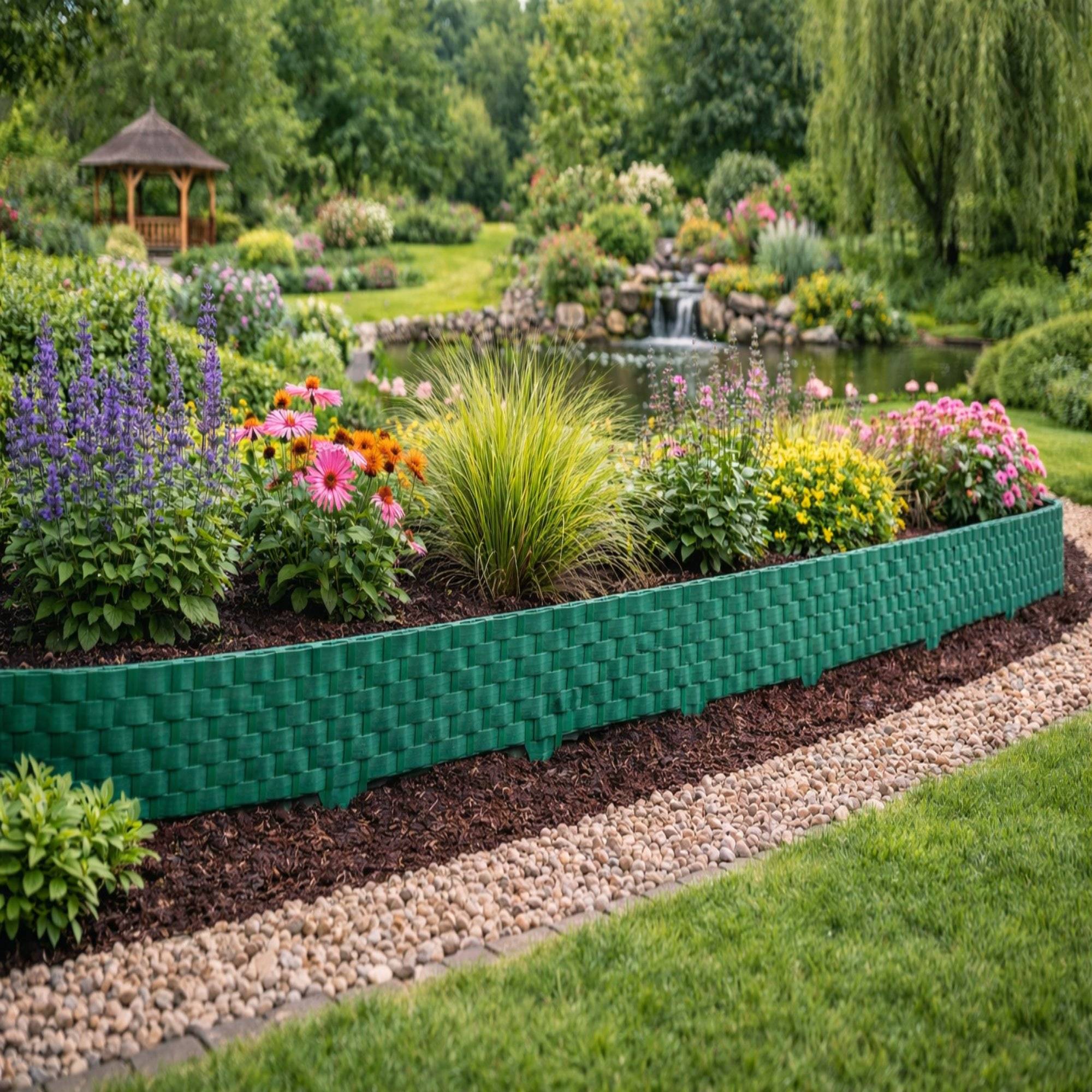 Bordure de pelouse aspect rotin vert 20x80 cm – Grande bordure jardin plastique - Image 7