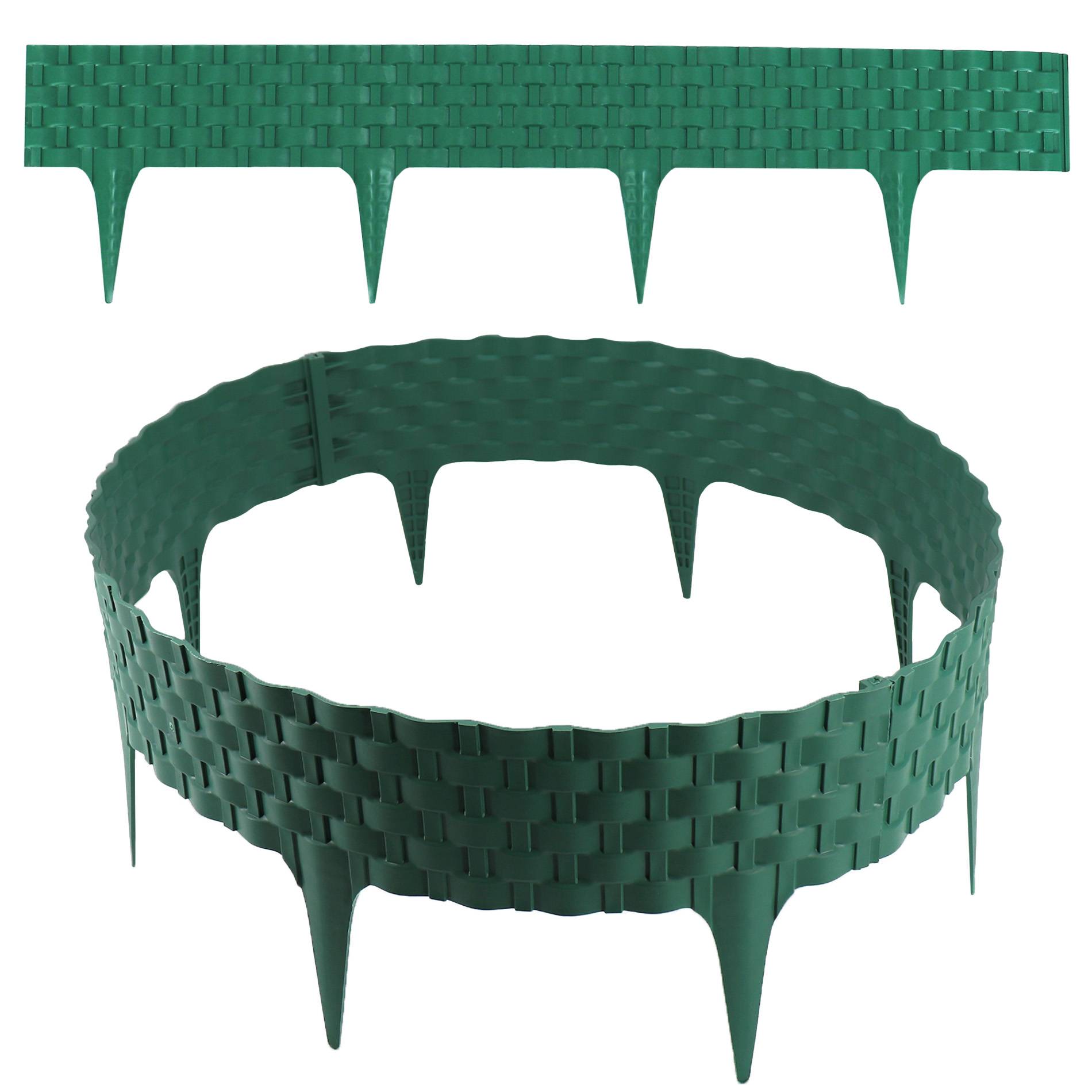 Bordure de pelouse aspect rotin vert 20x80 cm – Grande bordure jardin plastique - Image 1