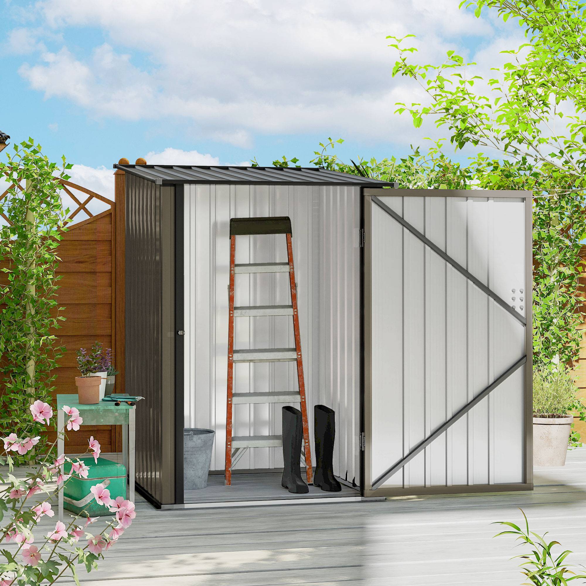 Abri de jardin acier 100x103x160 cm cabanon extérieur compact porte verrouillable rangement outils marron - Image 3