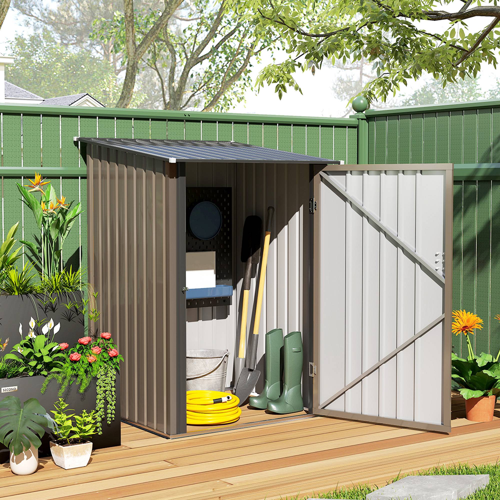 Abri de jardin acier 100x103x160 cm cabanon extérieur compact porte verrouillable rangement outils marron - Image 4