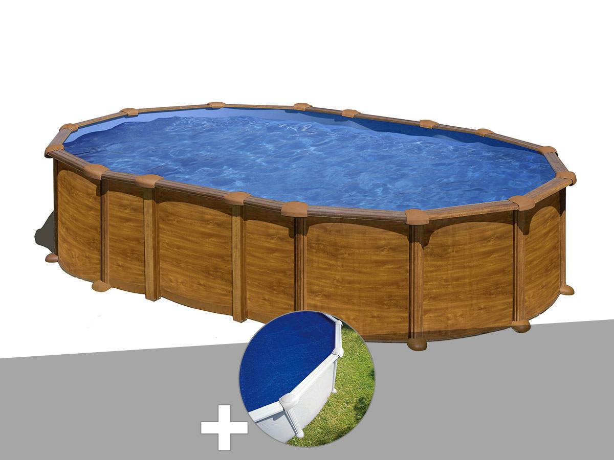 Gré - Kit piscine acier aspect bois Gré Amazonia ovale 6,34 x 3,99 x 1,32 m + Bâche à bulles - Image 1