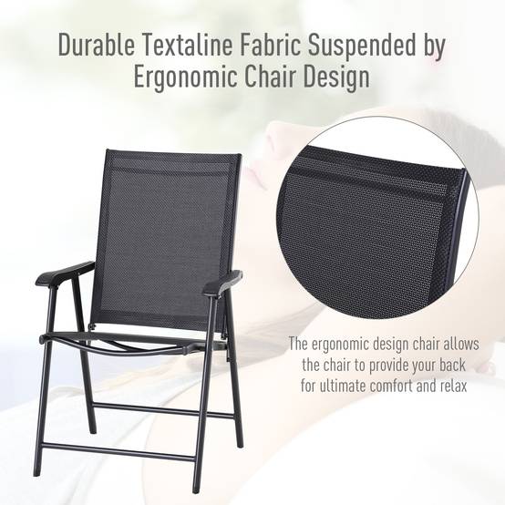 Chaise de camping, lot de 2, chaise pliante avec accoudoirs, en métal, noire - Image 4