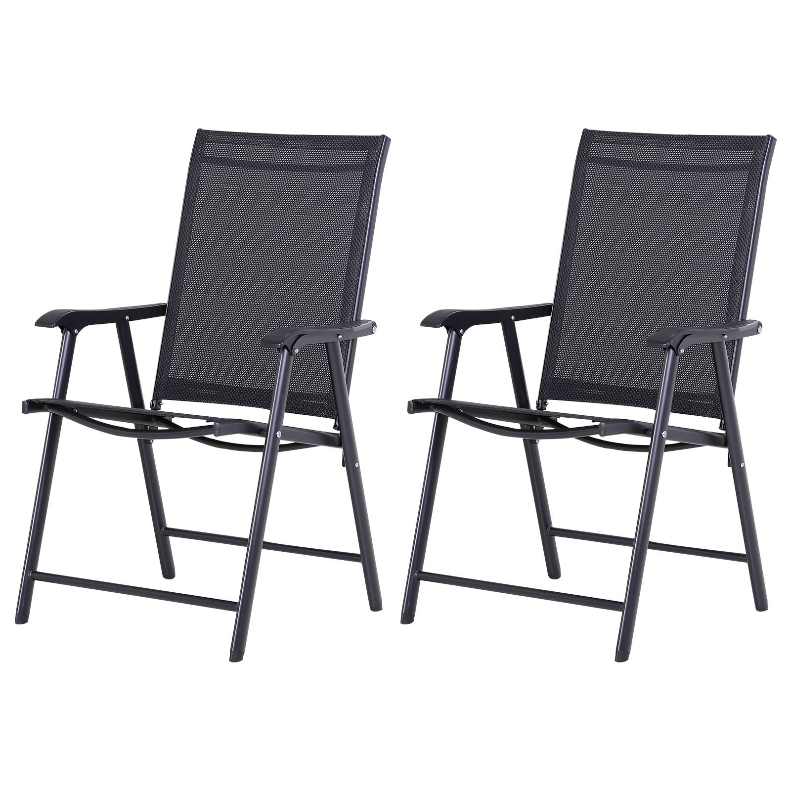 Chaise de camping, lot de 2, chaise pliante avec accoudoirs, en métal, noire - Image 1