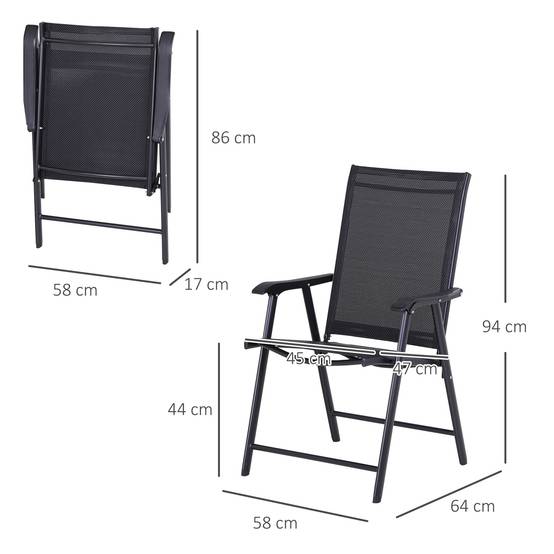 Chaise de camping, lot de 2, chaise pliante avec accoudoirs, en métal, noire - Image 3