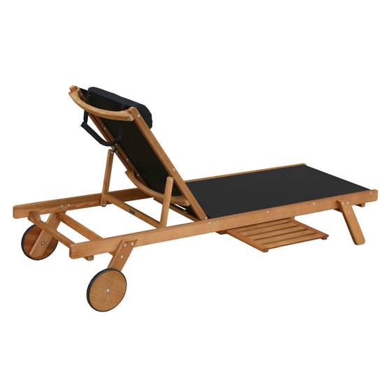 Oviala - Lot de 2 bains de soleil avec coussin et tablette en bois noir Calgary - Oviala - Image 6
