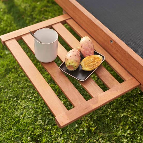 Oviala - Lot de 2 bains de soleil avec coussin et tablette en bois noir Calgary - Oviala - Image 3