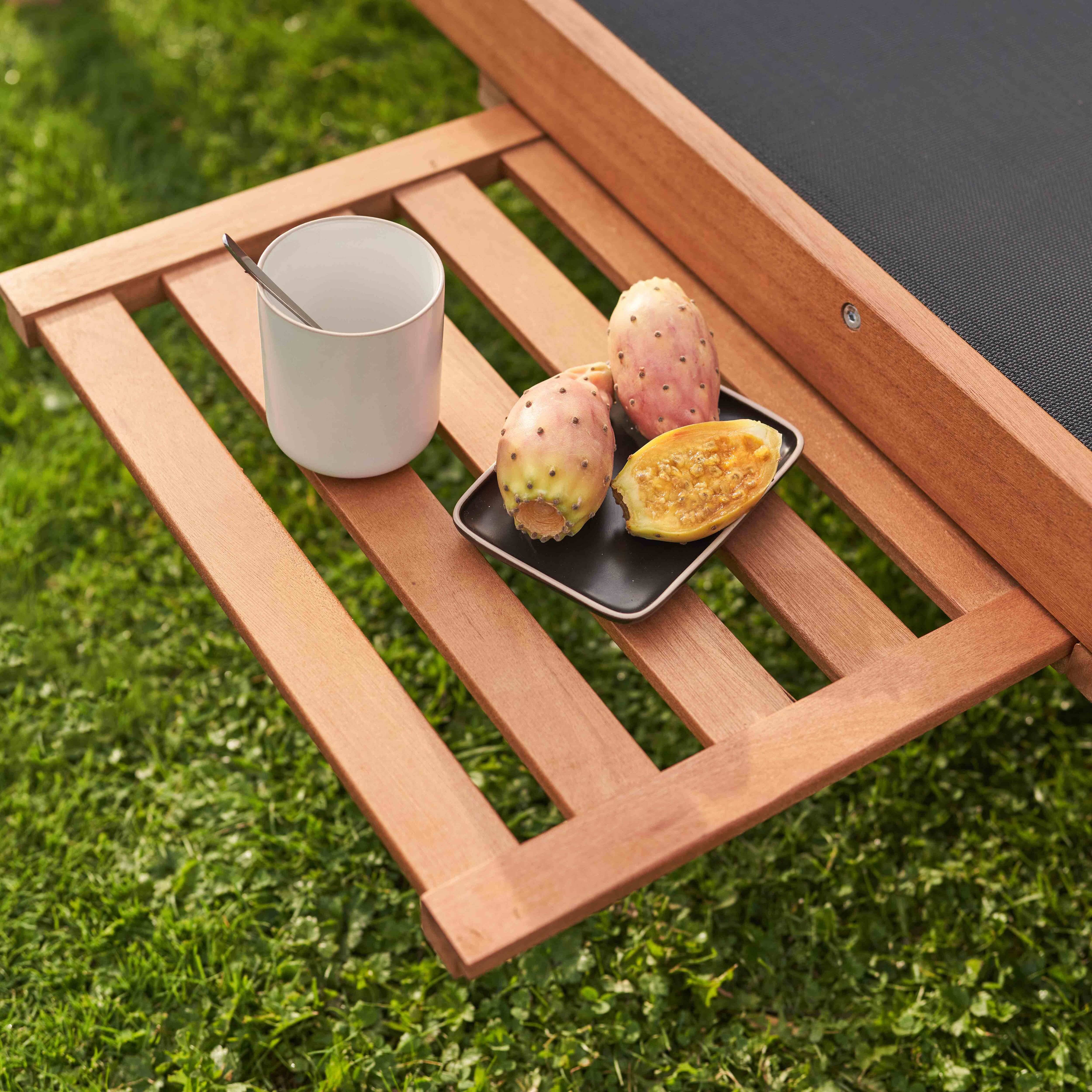 Oviala - Lot de 2 bains de soleil avec coussin et tablette en bois noir Calgary - Oviala - Image 3