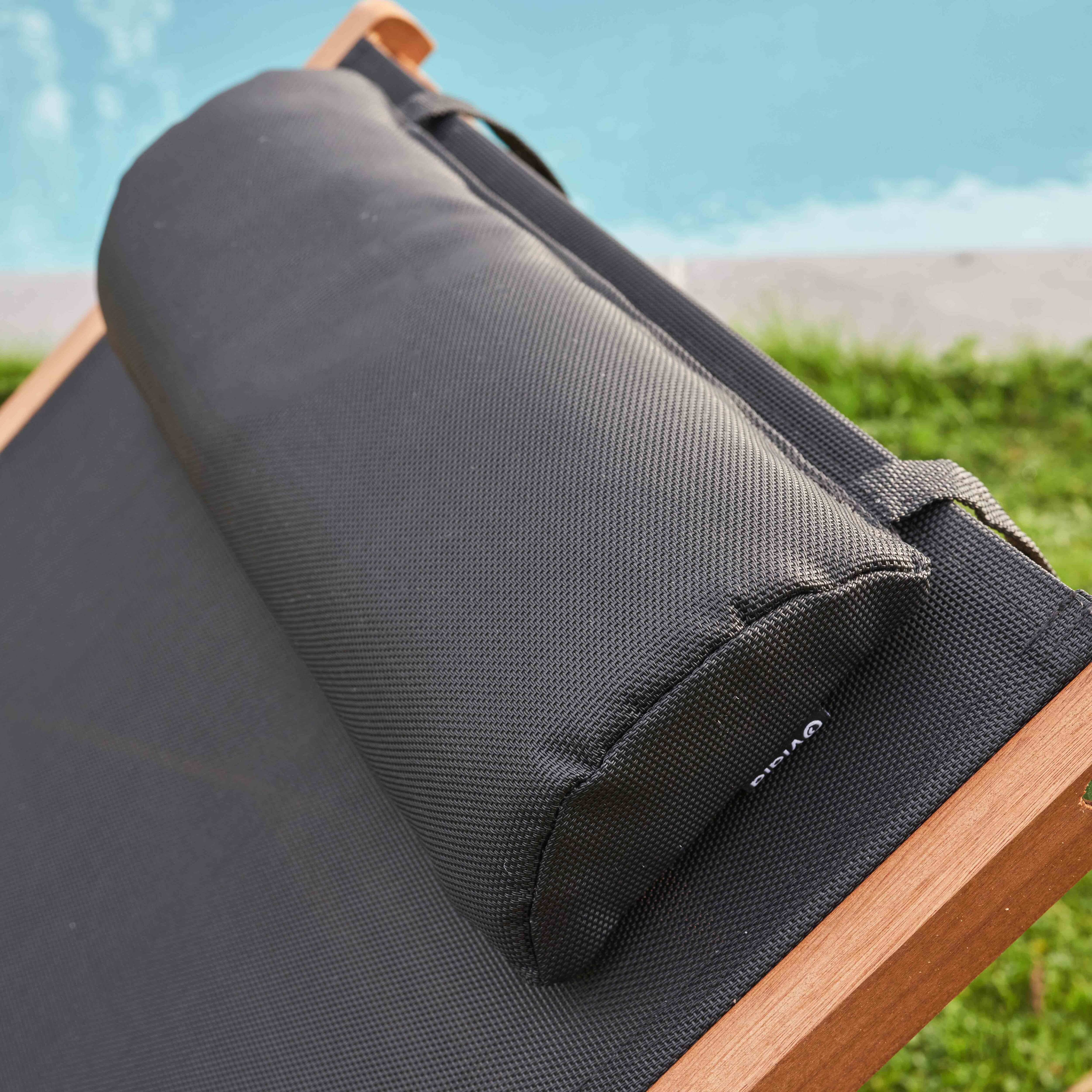 Oviala - Lot de 2 bains de soleil avec coussin et tablette en bois noir Calgary - Oviala - Image 5