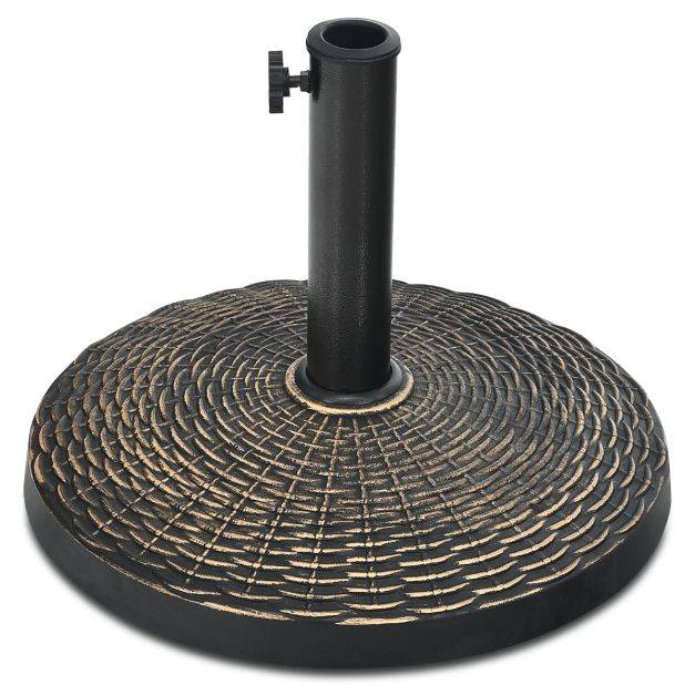 Helloshop26 - Base de parasol ronde en résine de 12 kg support de parasol d'extérieur robuste avec bouton réglable résistante à toutes saisons - Image 1