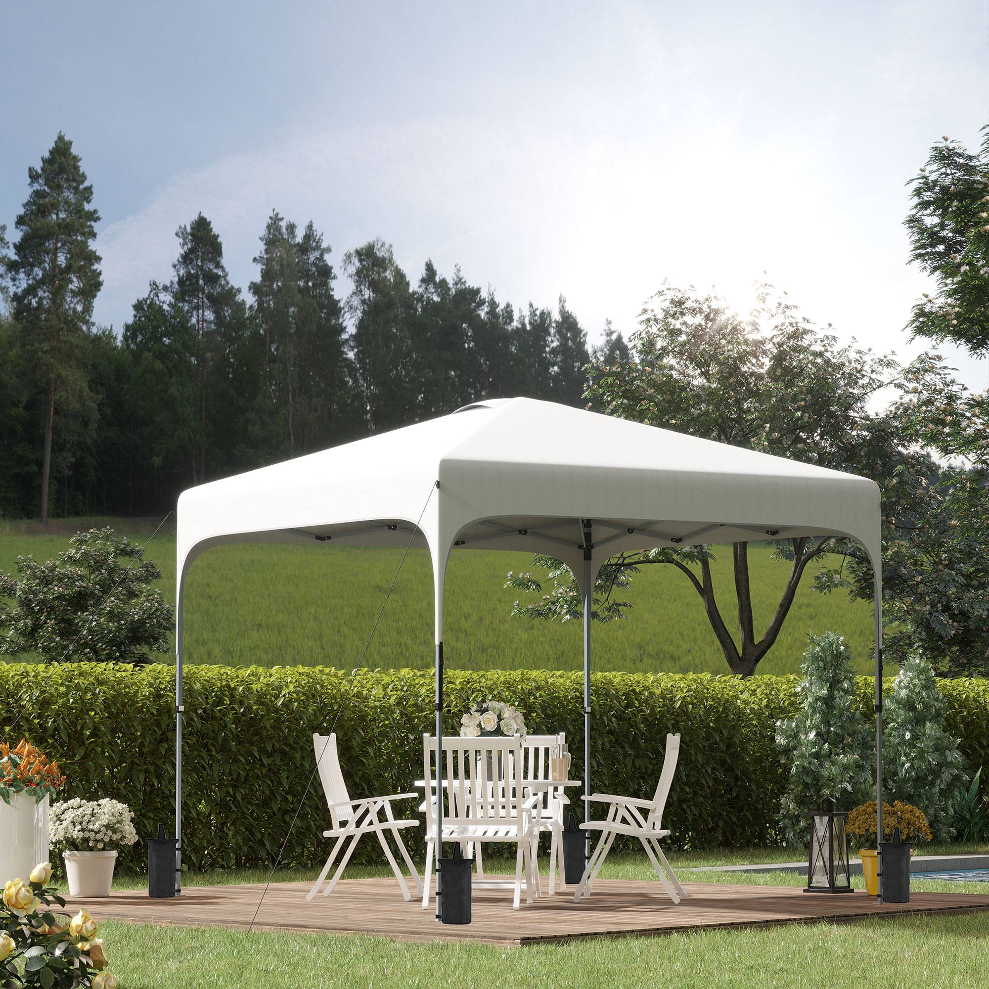 ComfortXL - Tonnelle pliante acier Oxford jardin et camping hauteur réglable anti-UV 253 x 253 cm blanc - ComfortXL Outdoor Living - Image 4