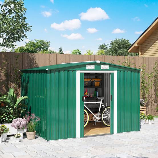 Sans Marque - Abri jardin métallique vert 258x206x178 cm 5,3m² portes coulissantes ventilation outils - Image 3