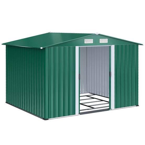 Sans Marque - Abri jardin métallique vert 258x206x178 cm 5,3m² portes coulissantes ventilation outils - Image 2