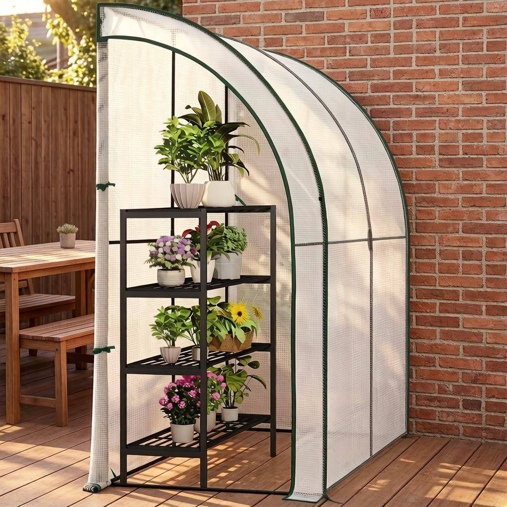Serre adossée Acier et PE jardin extérieur protection plantes 200x100x210cm blanc - ComfortXL Outdoor Living - Image 2