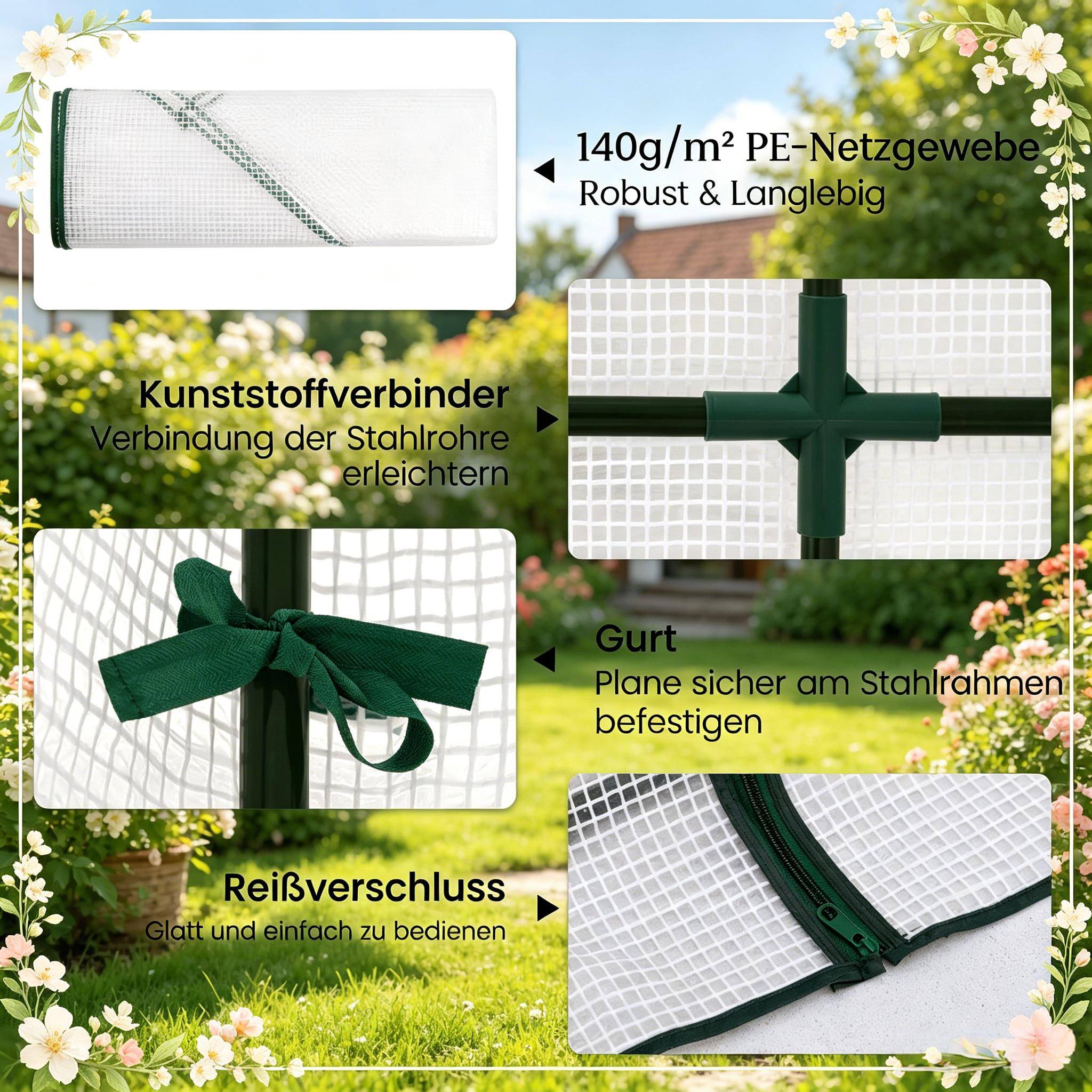 Serre adossée Acier et PE jardin extérieur protection plantes 200x100x210cm blanc - ComfortXL Outdoor Living - Image 6