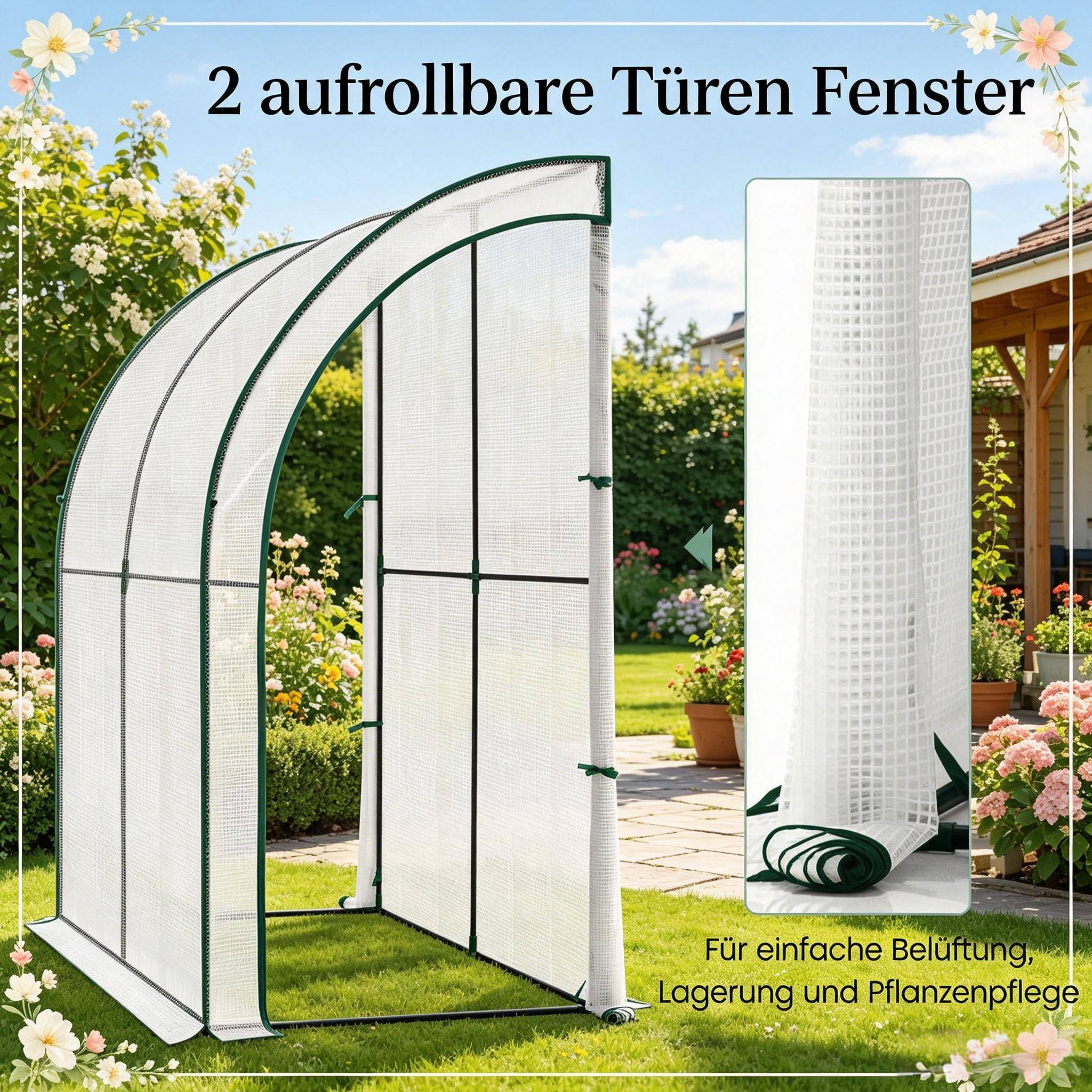 Serre adossée Acier et PE jardin extérieur protection plantes 200x100x210cm blanc - ComfortXL Outdoor Living - Image 7