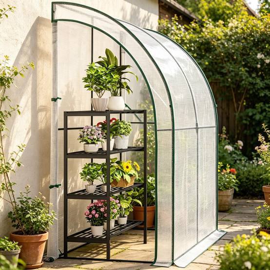 Serre adossée Acier et PE jardin extérieur protection plantes 200x100x210cm blanc - ComfortXL Outdoor Living - Image 3
