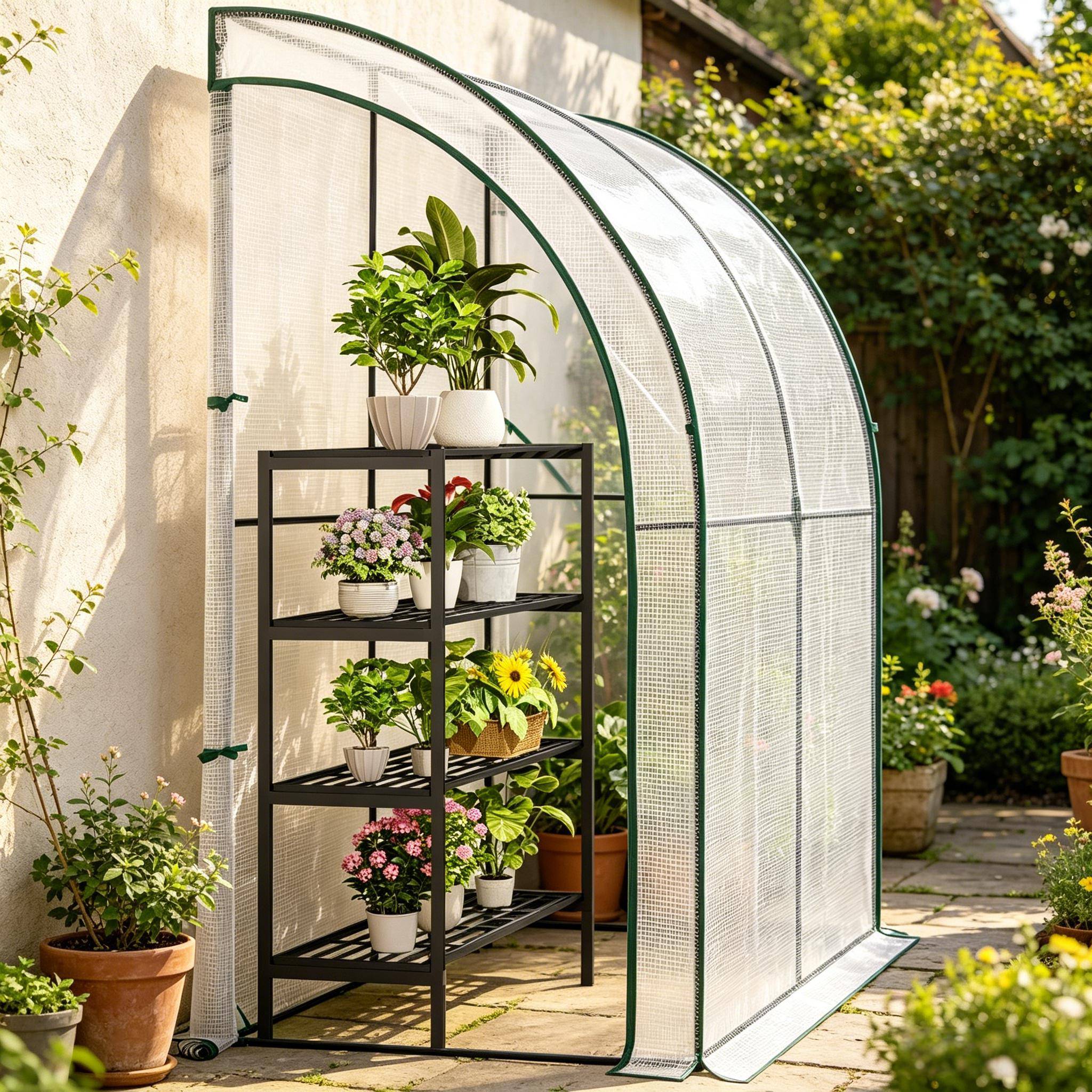 Serre adossée Acier et PE jardin extérieur protection plantes 200x100x210cm blanc - ComfortXL Outdoor Living - Image 3