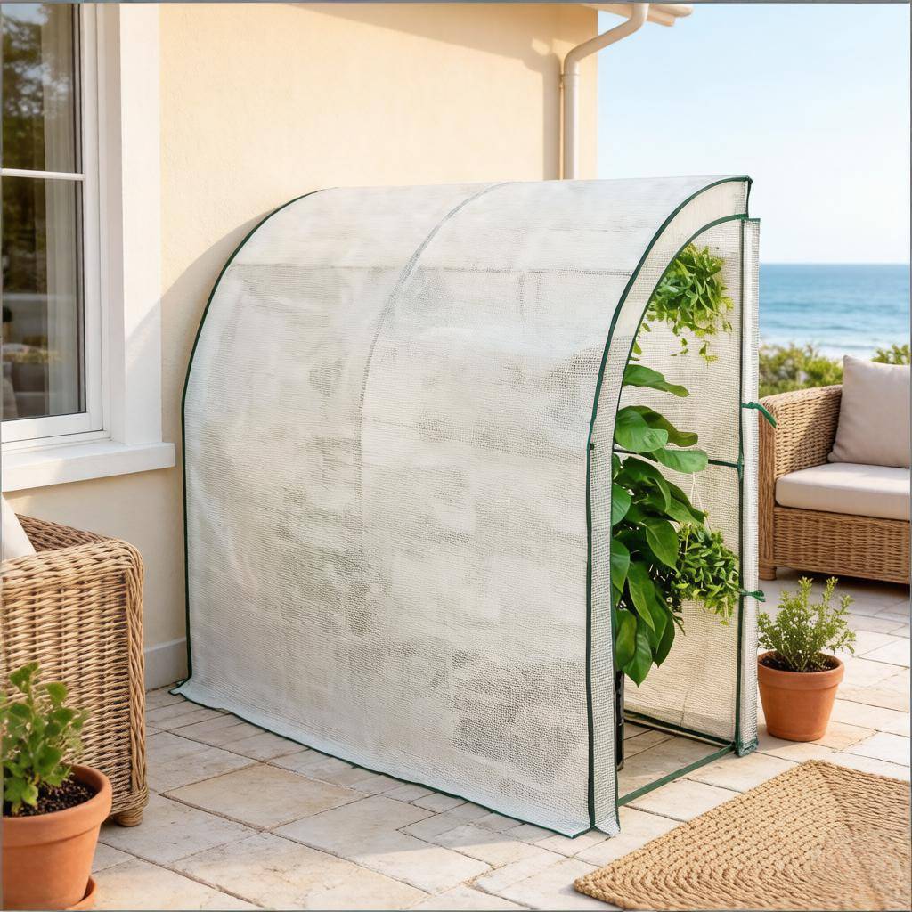 Serre adossée Acier et PE jardin extérieur protection plantes 200x100x210cm blanc - ComfortXL Outdoor Living - Image 1