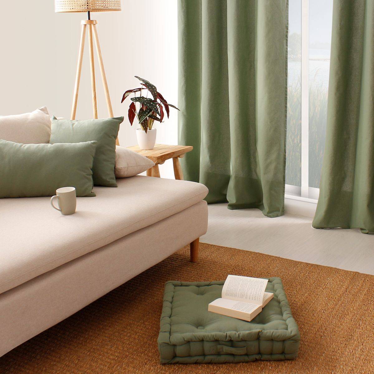 Enjoy Home - Coussin de Sol Uni "Panama" 50x50cm Vert Argile - Image 3