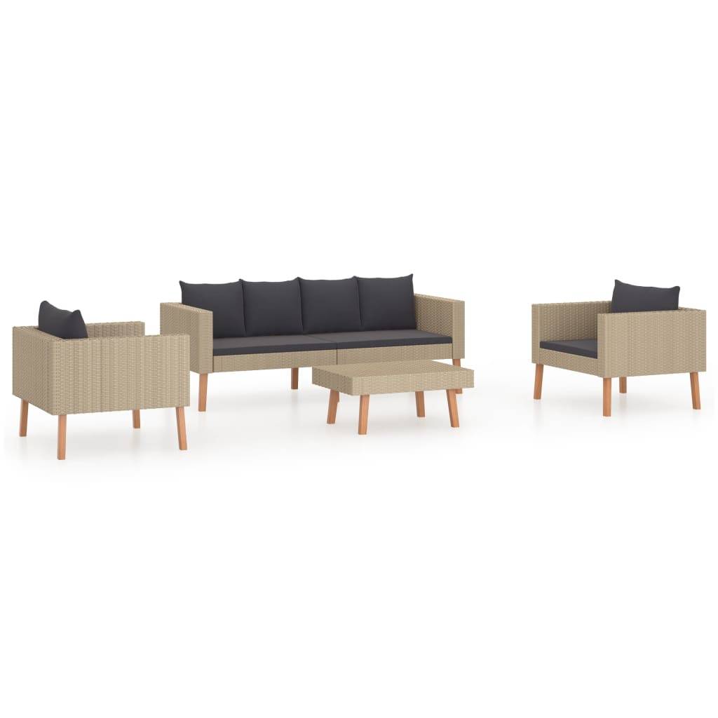 Helloshop26 - Salon de jardin meuble d'extérieur ensemble de mobilier 4 pièces avec coussins résine tressée beige - Image 1