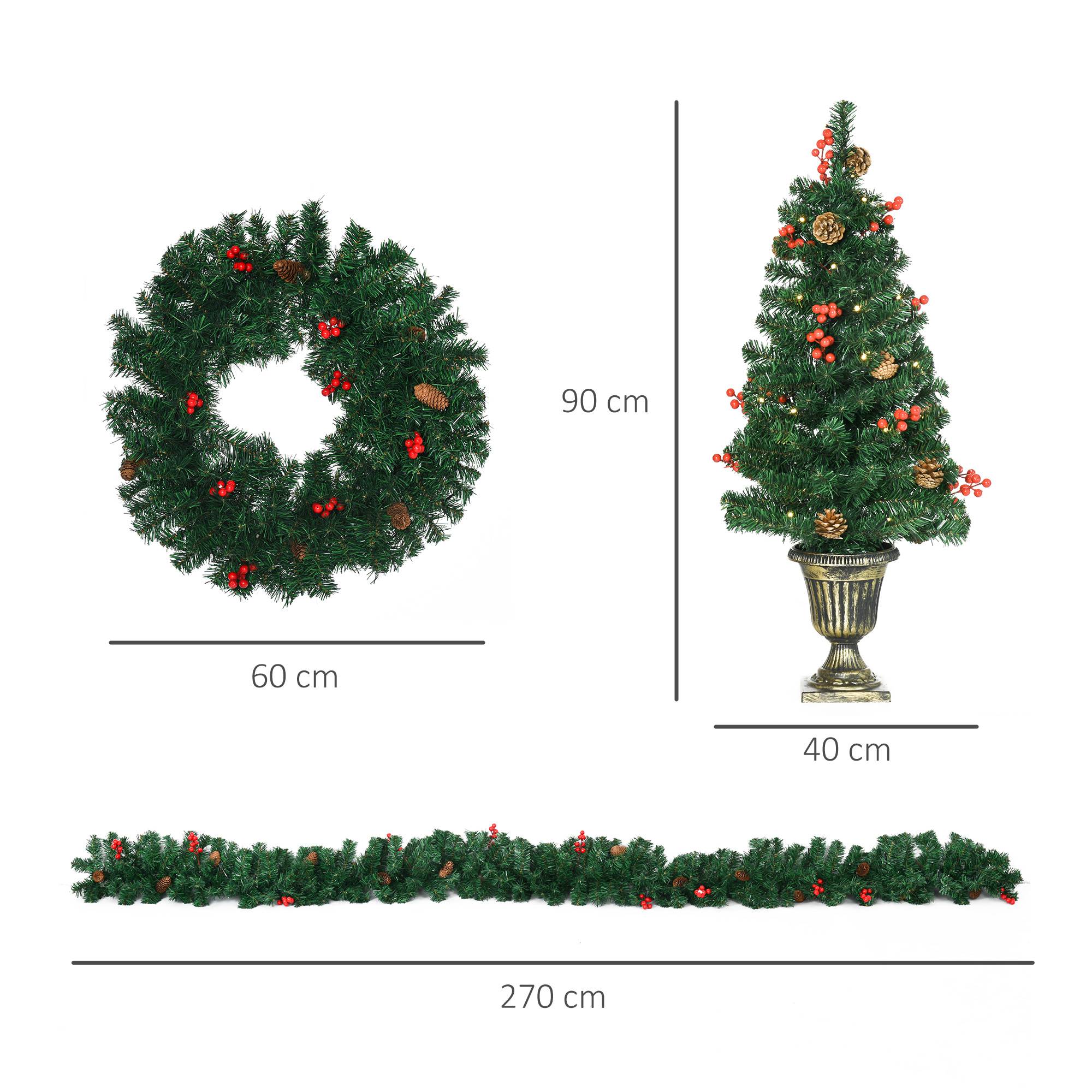 Décorations de Noël, ensemble de 4 pièces comprenant 2 sapins de Noël Φ40x90 cm, une guirlande de Noël et une couronne de Noël - Image 5