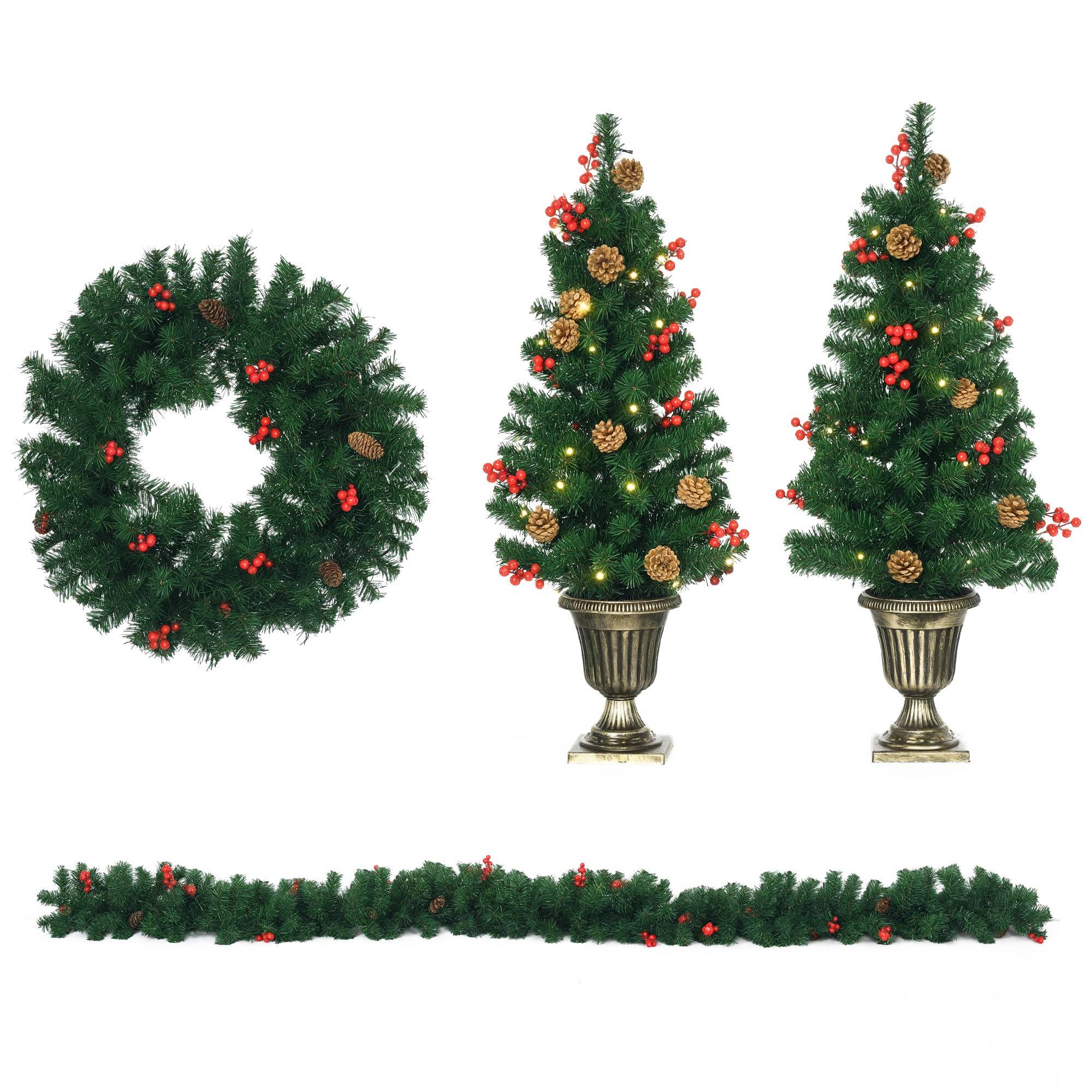 Décorations de Noël, ensemble de 4 pièces comprenant 2 sapins de Noël Φ40x90 cm, une guirlande de Noël et une couronne de Noël - Image 1