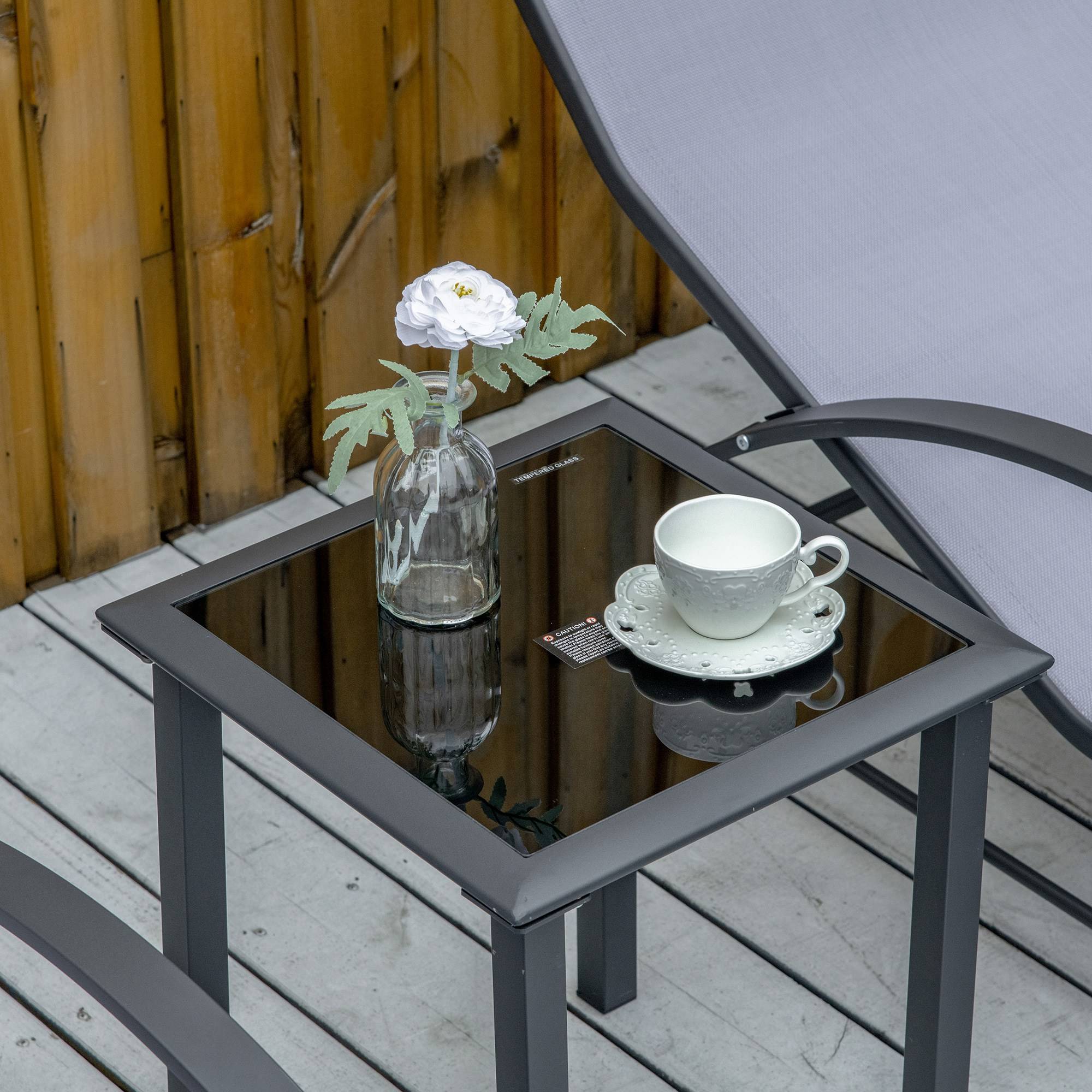Ensemble de 2 chaises longues et table basse avec plateau en verre, 59 x 169 x 66 cm, gris clair - Image 10