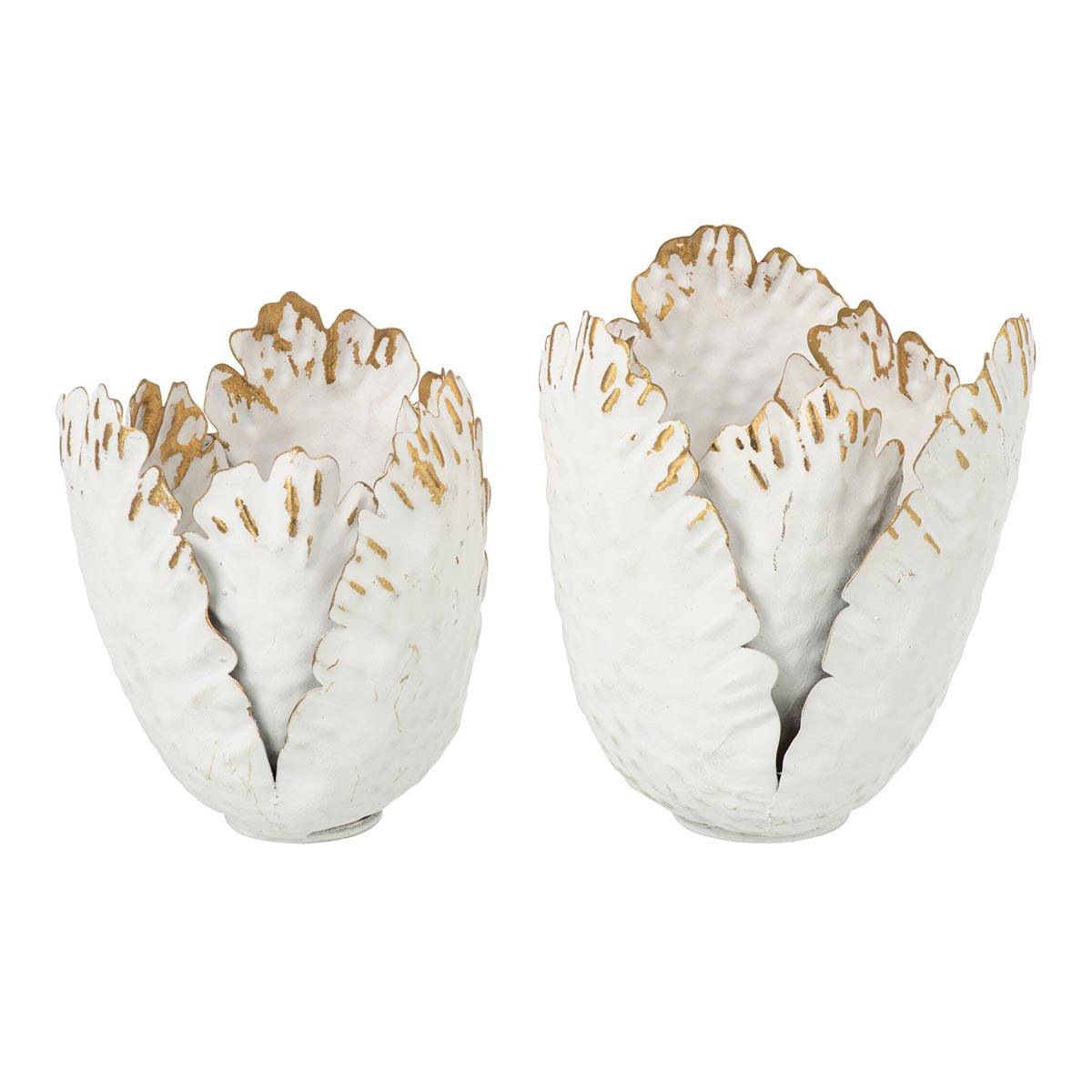 J-Line - Lot de 2 Photophores Tulipes "Vidal" 17cm Blanc - Image 1