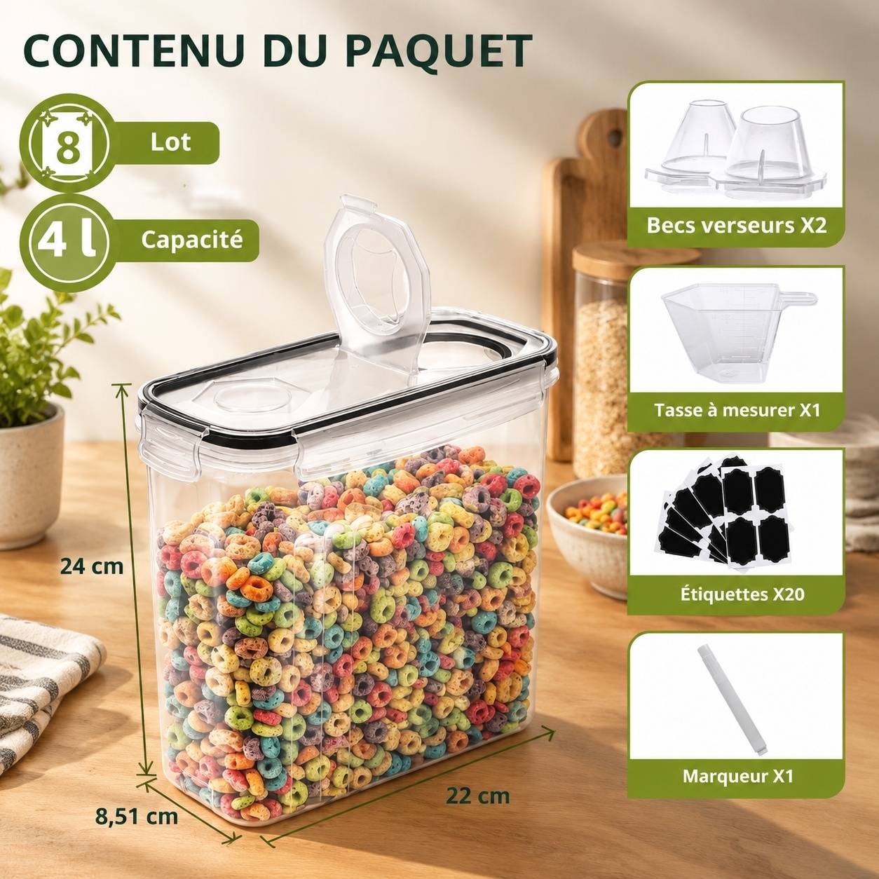 Boîtes Alimentaires Hermétiques Empilables avec Bec Verseur, Lot de 8 4L - Image 2
