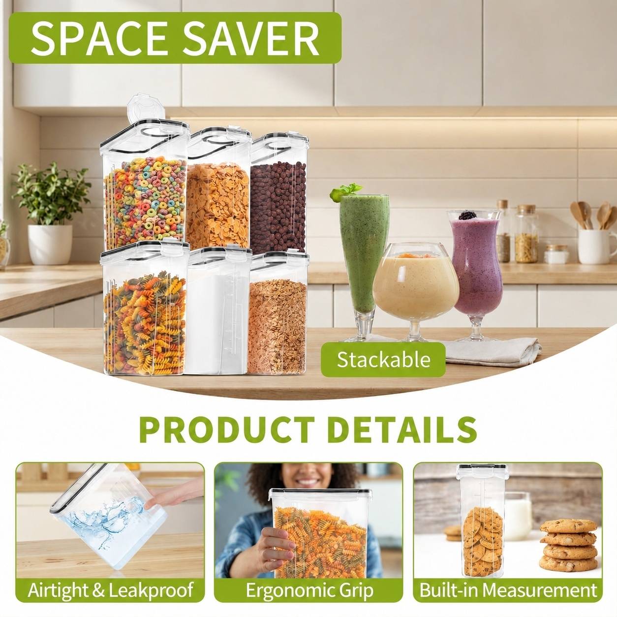 Boîtes Alimentaires Hermétiques Empilables avec Bec Verseur, Lot de 8 4L - Image 3