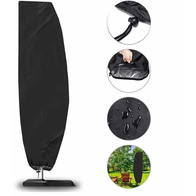 IntiMeg - Housse de Parasol,210D Housse de Parasol Jardin pour 2 à 4 m de 210D Grand Parasol Déporté, Housse de Parasol Extérieur Noir,280 x 30 x 81/45 cm - Image 1