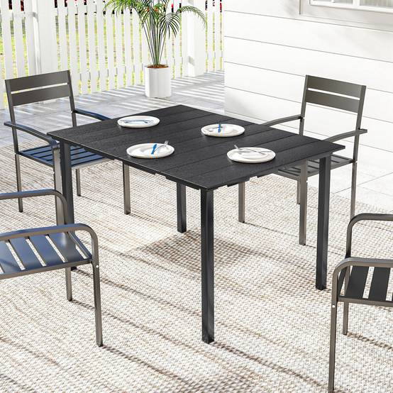 Table de jardin pour 6 personnes avec plateau en PEHD et structure en métal, 120 x 90 x 74 cm, noire - Image 4