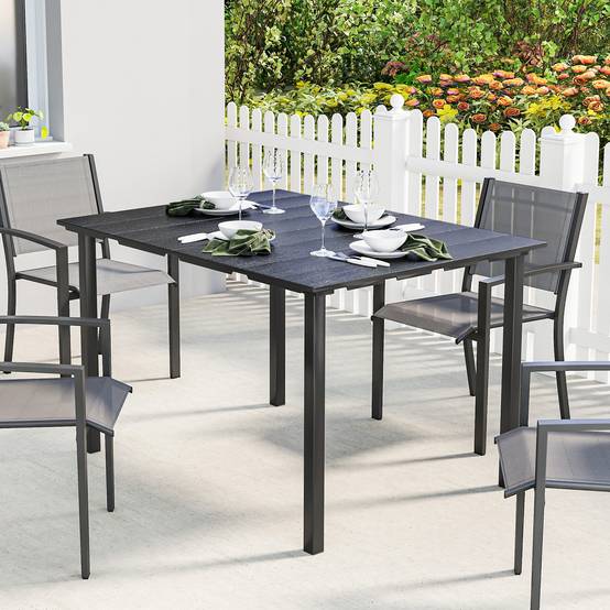 Table de jardin pour 6 personnes avec plateau en PEHD et structure en métal, 120 x 90 x 74 cm, noire - Image 3