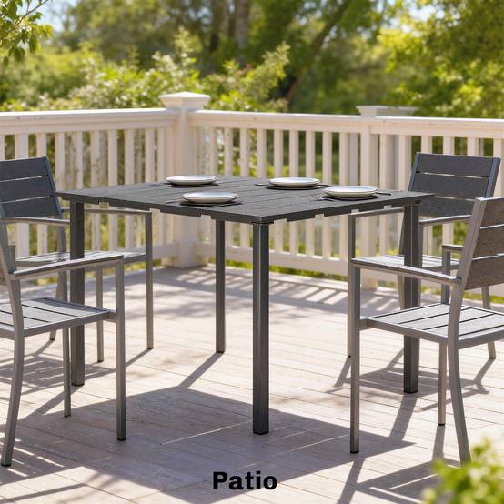 Table de jardin pour 6 personnes avec plateau en PEHD et structure en métal, 120 x 90 x 74 cm, noire - Image 10