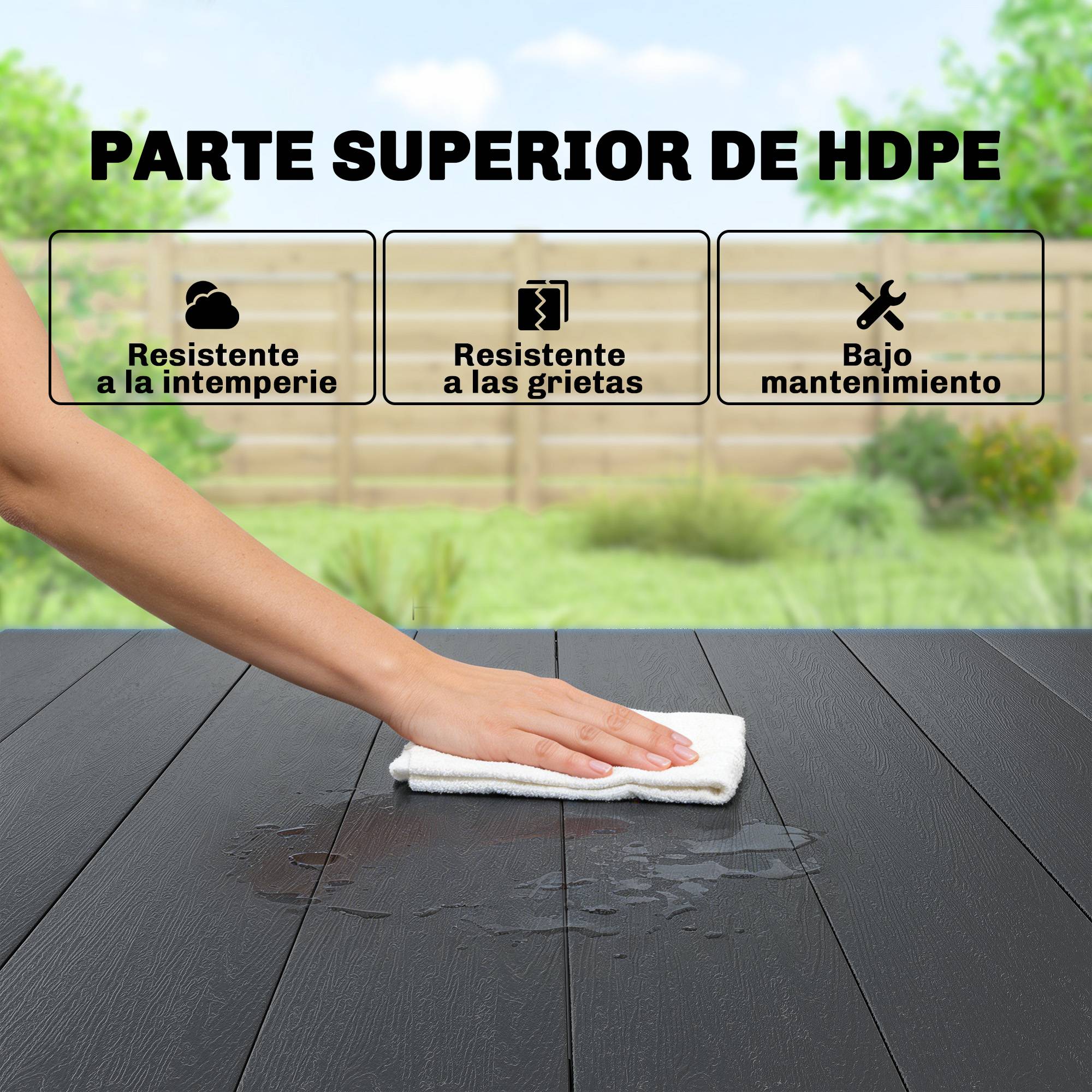 Table de jardin pour 6 personnes avec plateau en PEHD et structure en métal, 120 x 90 x 74 cm, noire - Image 7