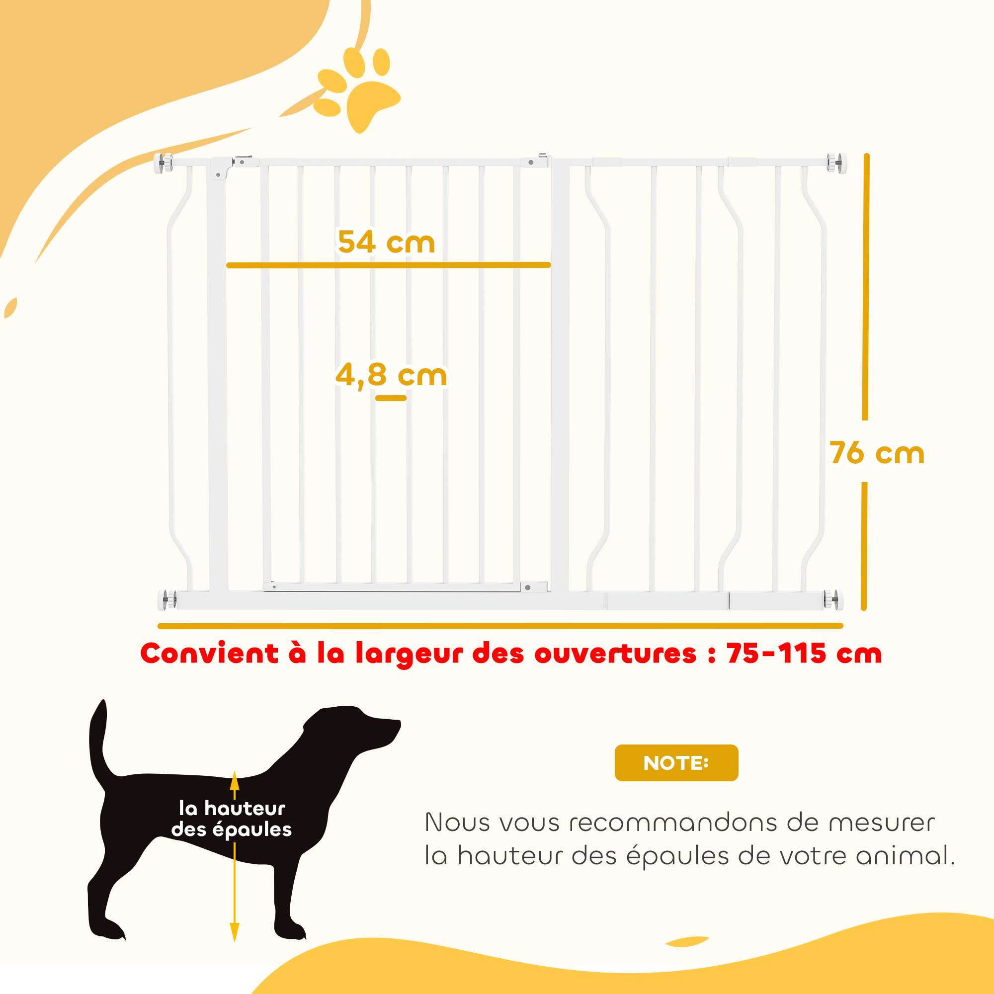 Barrière de protection acier pour chien escalier double verrouillage 115x76cm blanc - ComfortXL Outdoor Living - Image 5