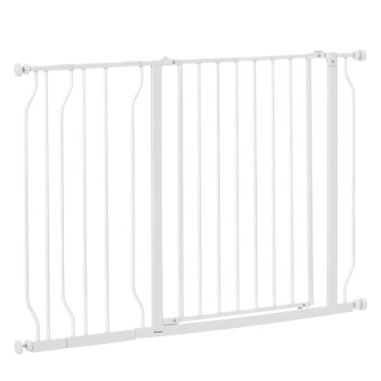 Barrière de protection acier pour chien escalier double verrouillage 115x76cm blanc - ComfortXL Outdoor Living - Image 1