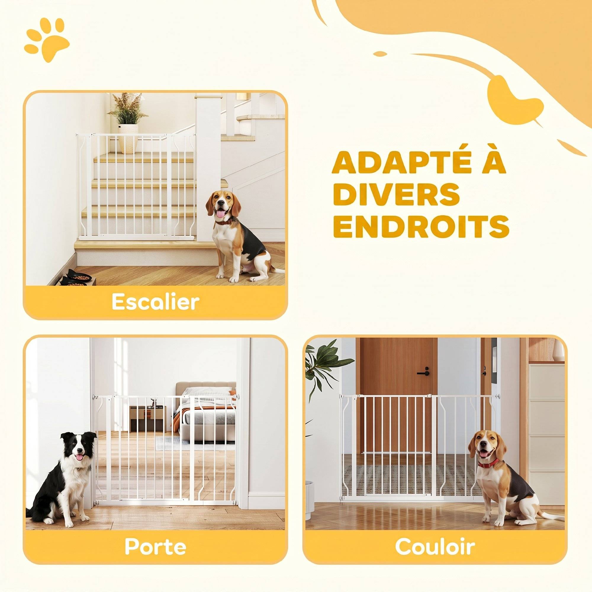 Barrière de protection acier pour chien escalier double verrouillage 115x76cm blanc - ComfortXL Outdoor Living - Image 9