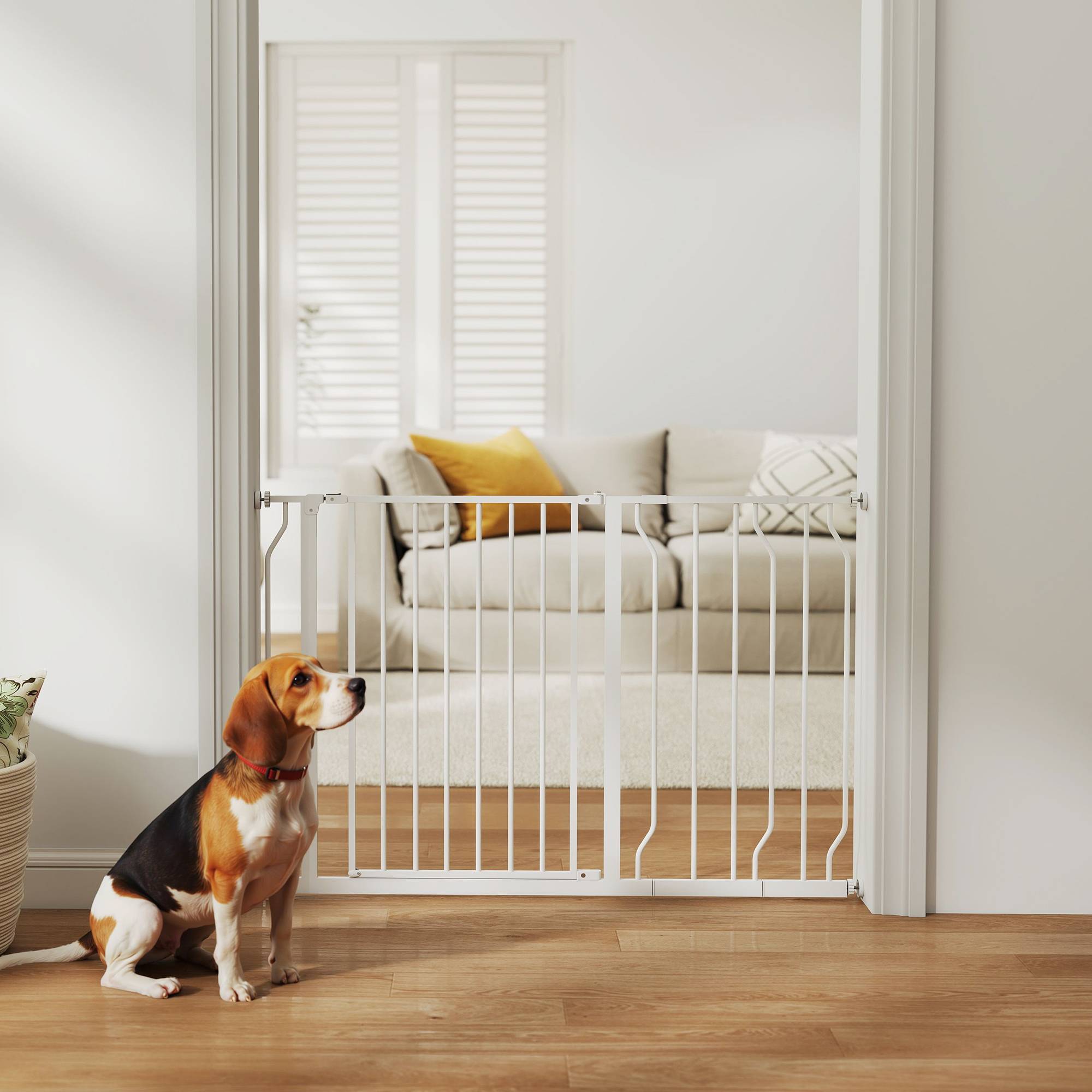 Barrière de protection acier pour chien escalier double verrouillage 115x76cm blanc - ComfortXL Outdoor Living - Image 4