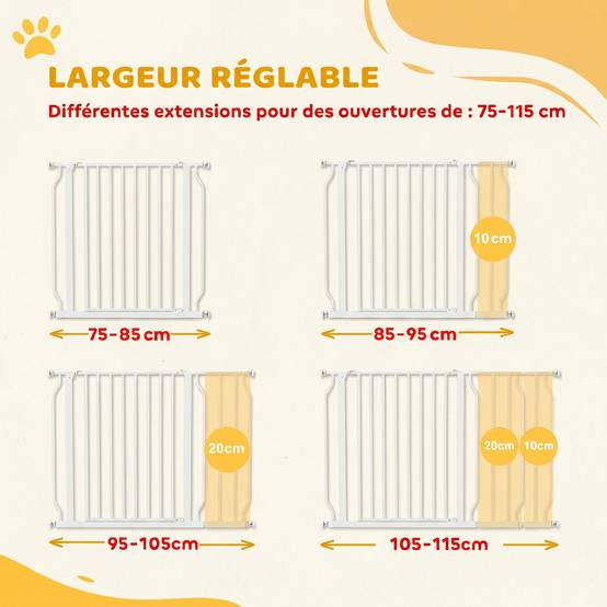 Barrière de protection acier pour chien escalier double verrouillage 115x76cm blanc - ComfortXL Outdoor Living - Image 6