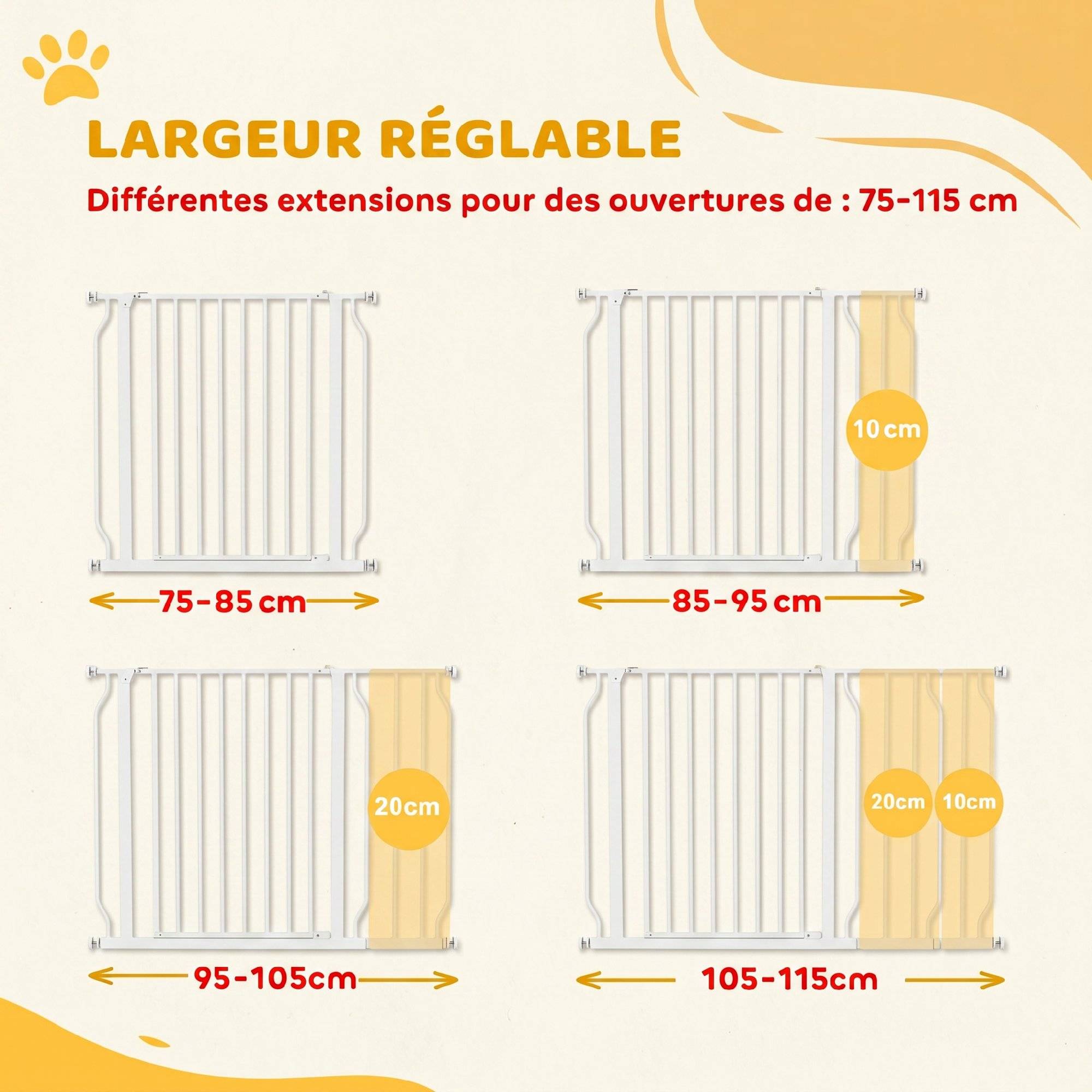 Barrière de protection acier pour chien escalier double verrouillage 115x76cm blanc - ComfortXL Outdoor Living - Image 6