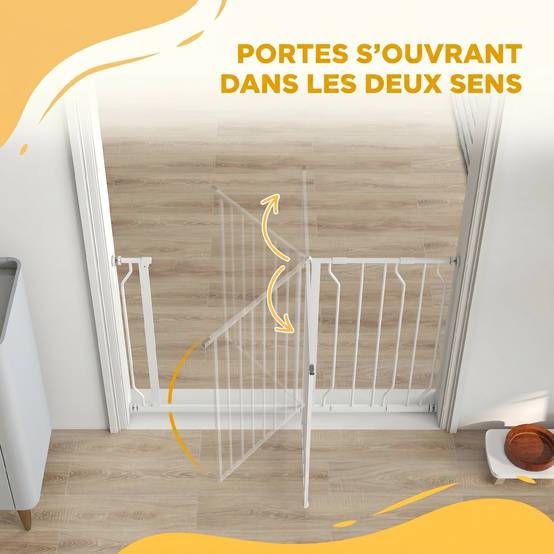 Barrière de protection acier pour chien escalier double verrouillage 115x76cm blanc - ComfortXL Outdoor Living - Image 10