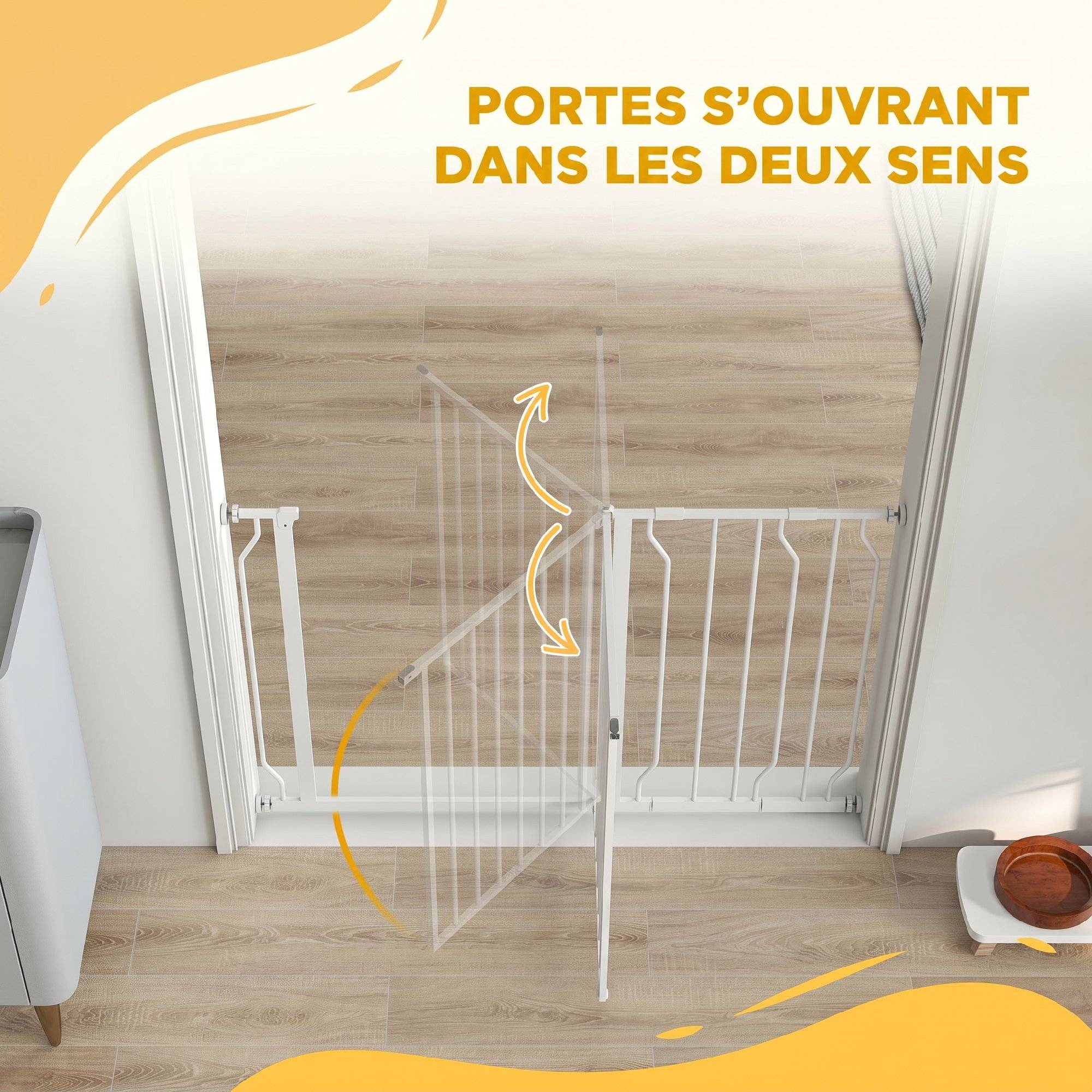Barrière de protection acier pour chien escalier double verrouillage 115x76cm blanc - ComfortXL Outdoor Living - Image 10